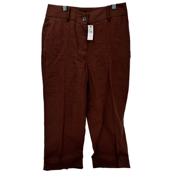 Talbots Linen Pants Womens Petite 4 4P (28x24 ACTUAL) Brown Coastal Cropped NEW - Picture 2 of 8